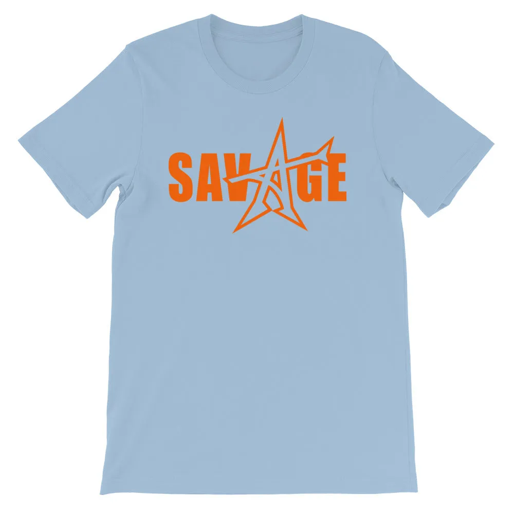 "SAVAGE" T-shirt (neon orange print)
