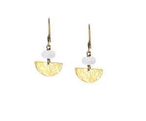 Rainbow Moonstone Golden Hammered Half Circle Earrings