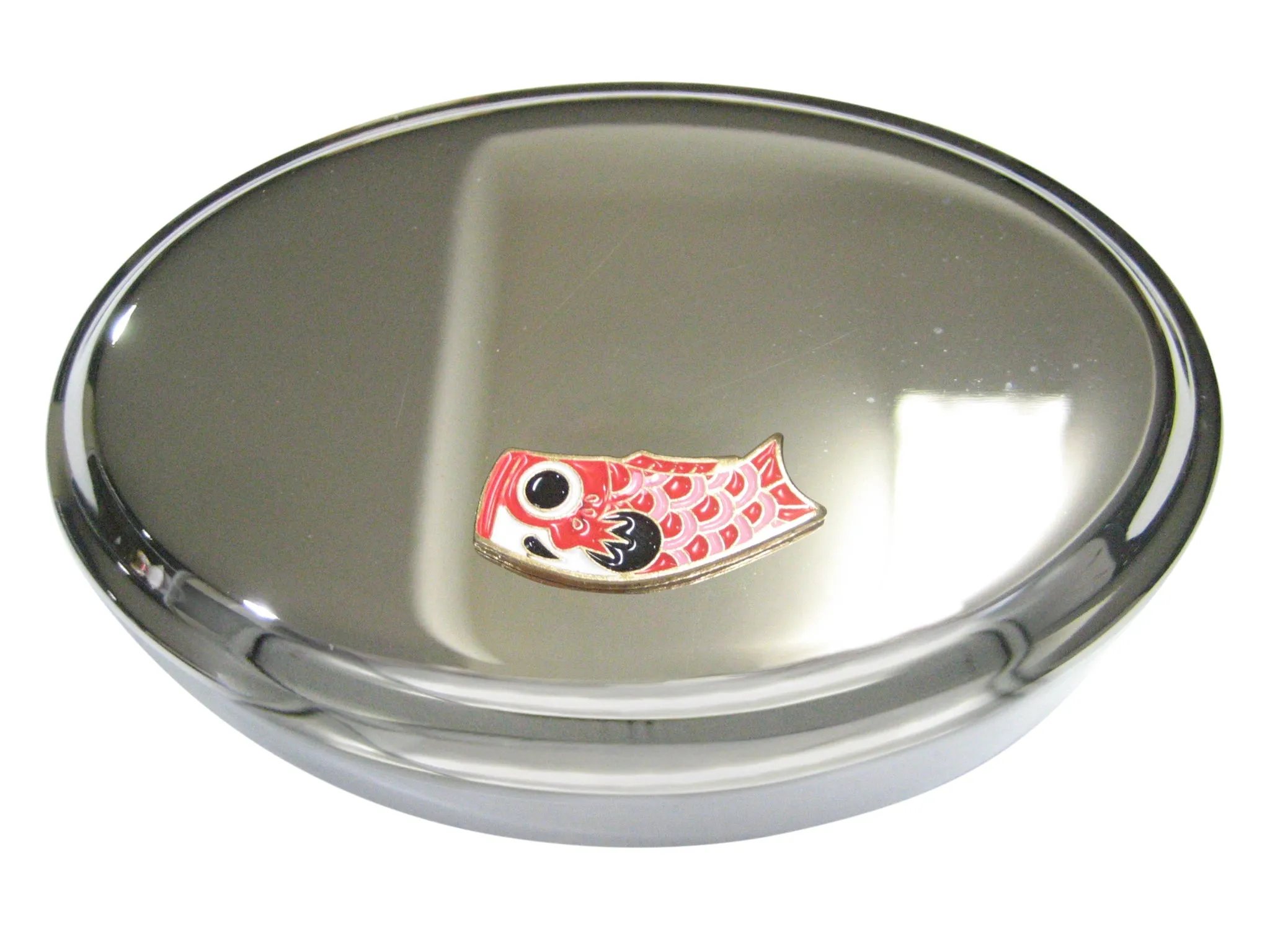 Red Toned Festival Koi Flag Koinobori Oval Trinket Jewelry Box