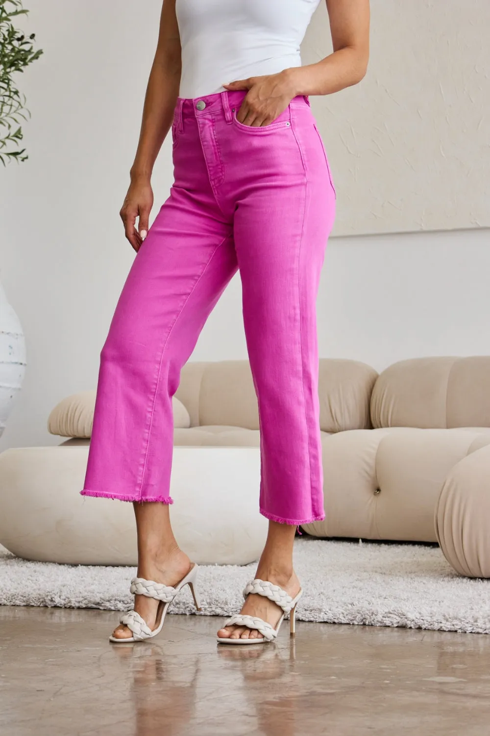 RFM Crop Chloe Tummy Control High Waist Raw Hem Jeans