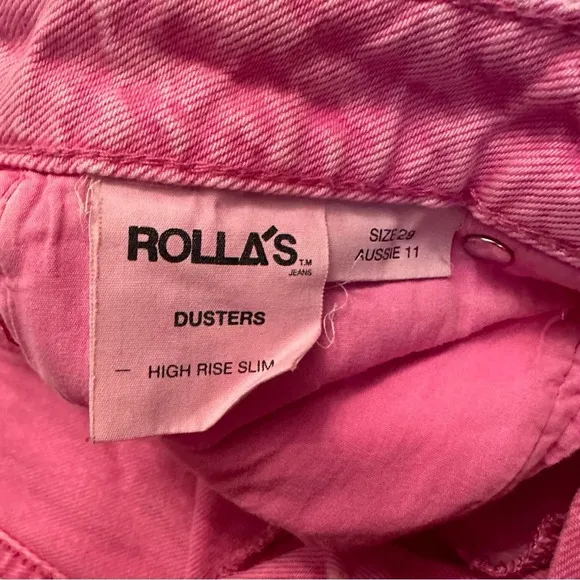 Rollas High Rise Slim Hot Pink Denim Shorts - distressed with frayed edges