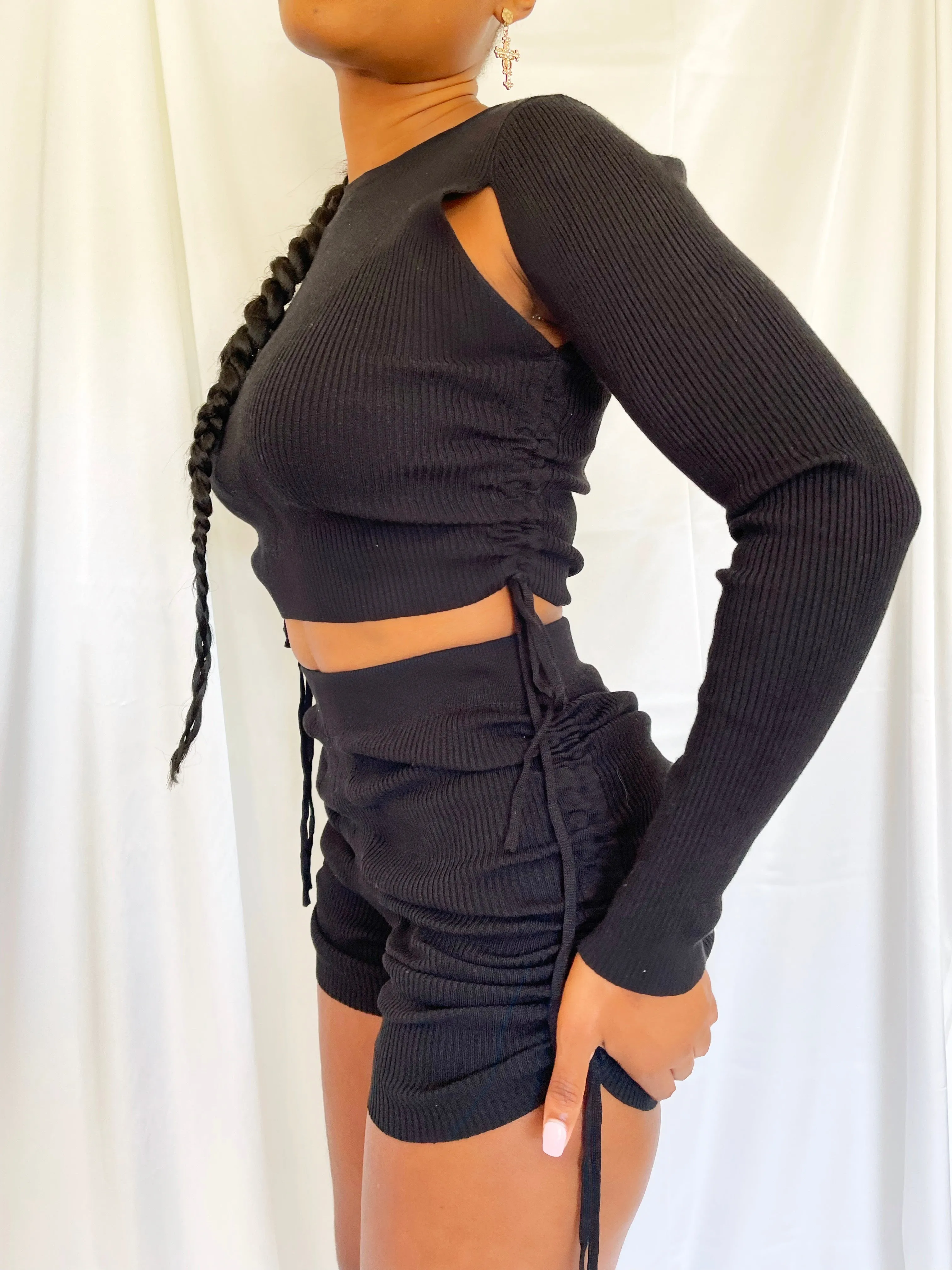 Ruched Long Sleeve Short Set
