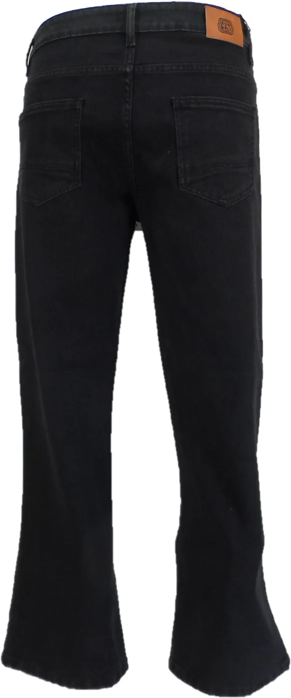 Run & Fly Mens Black Denim Bootcut Stretch Flares Jeans