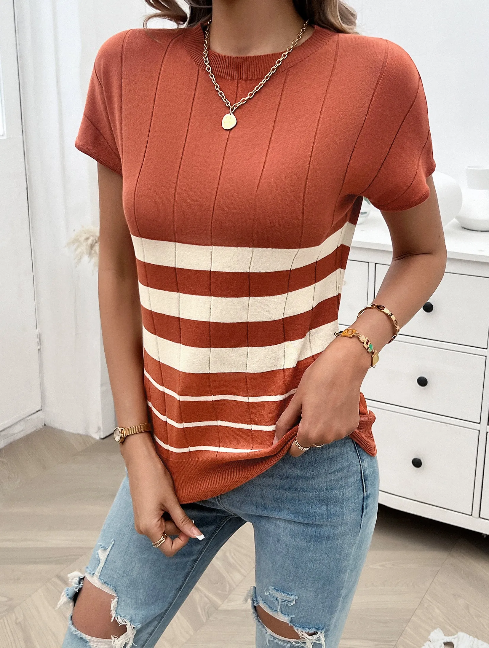 Rust & Cream Striped Top