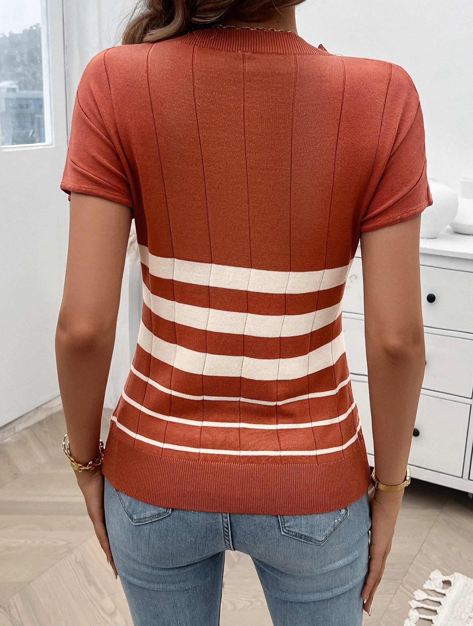 Rust & Cream Striped Top