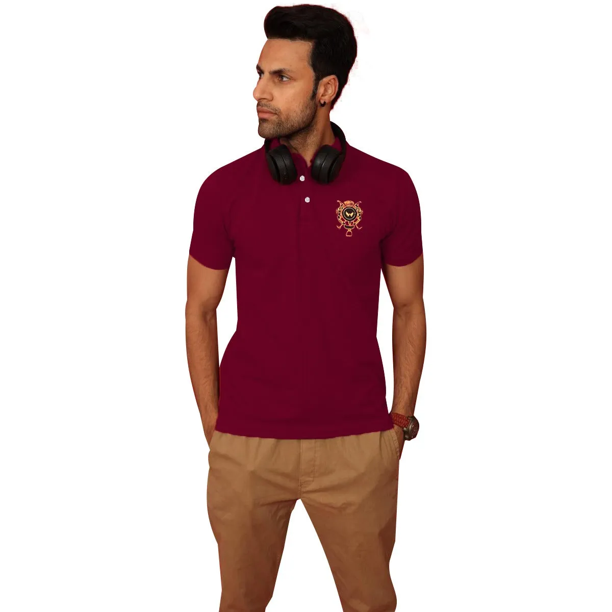 Signature Embroidered Men Polo - Maroon