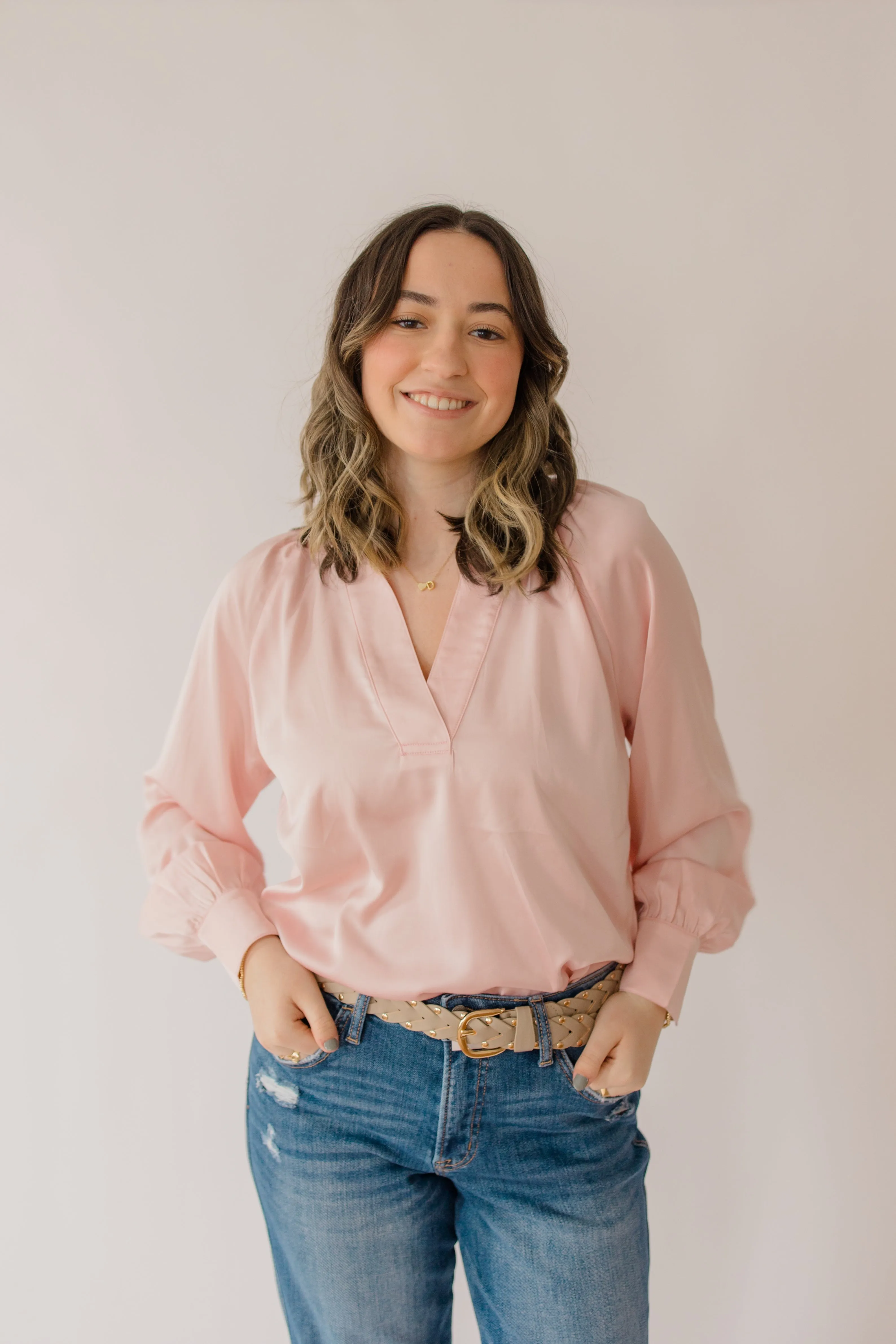 Silky V-Neck Long Sleeve Blouse
