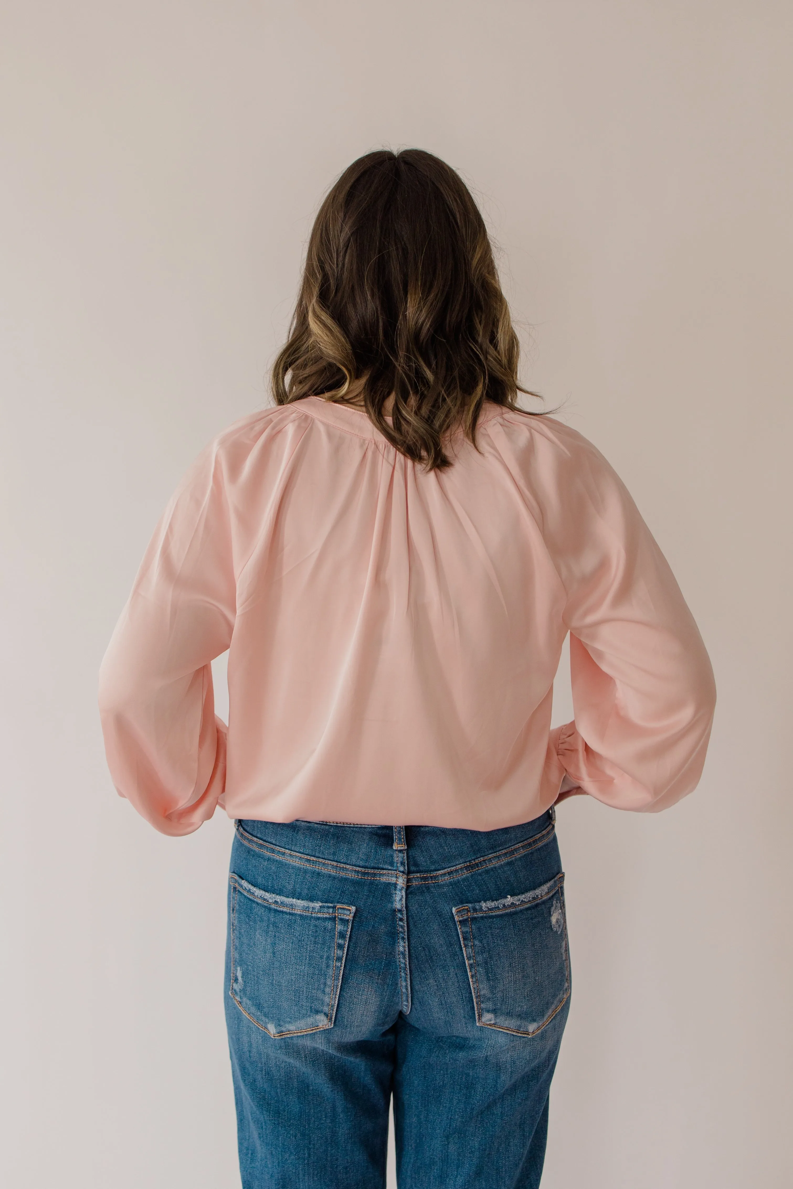 Silky V-Neck Long Sleeve Blouse