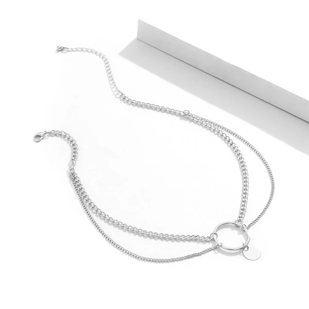 Silver-Plated Circle Layered Choker Necklace