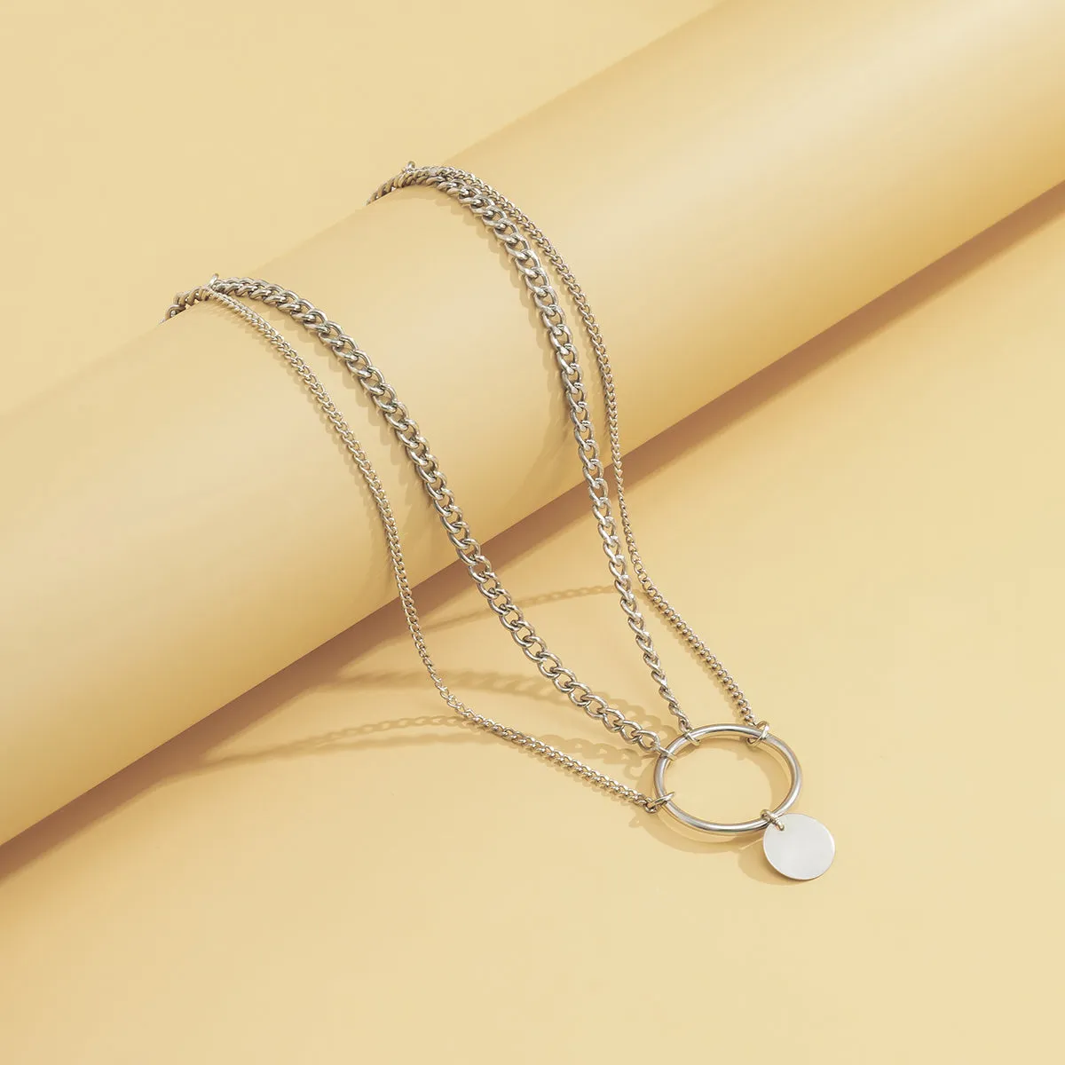 Silver-Plated Circle Layered Choker Necklace