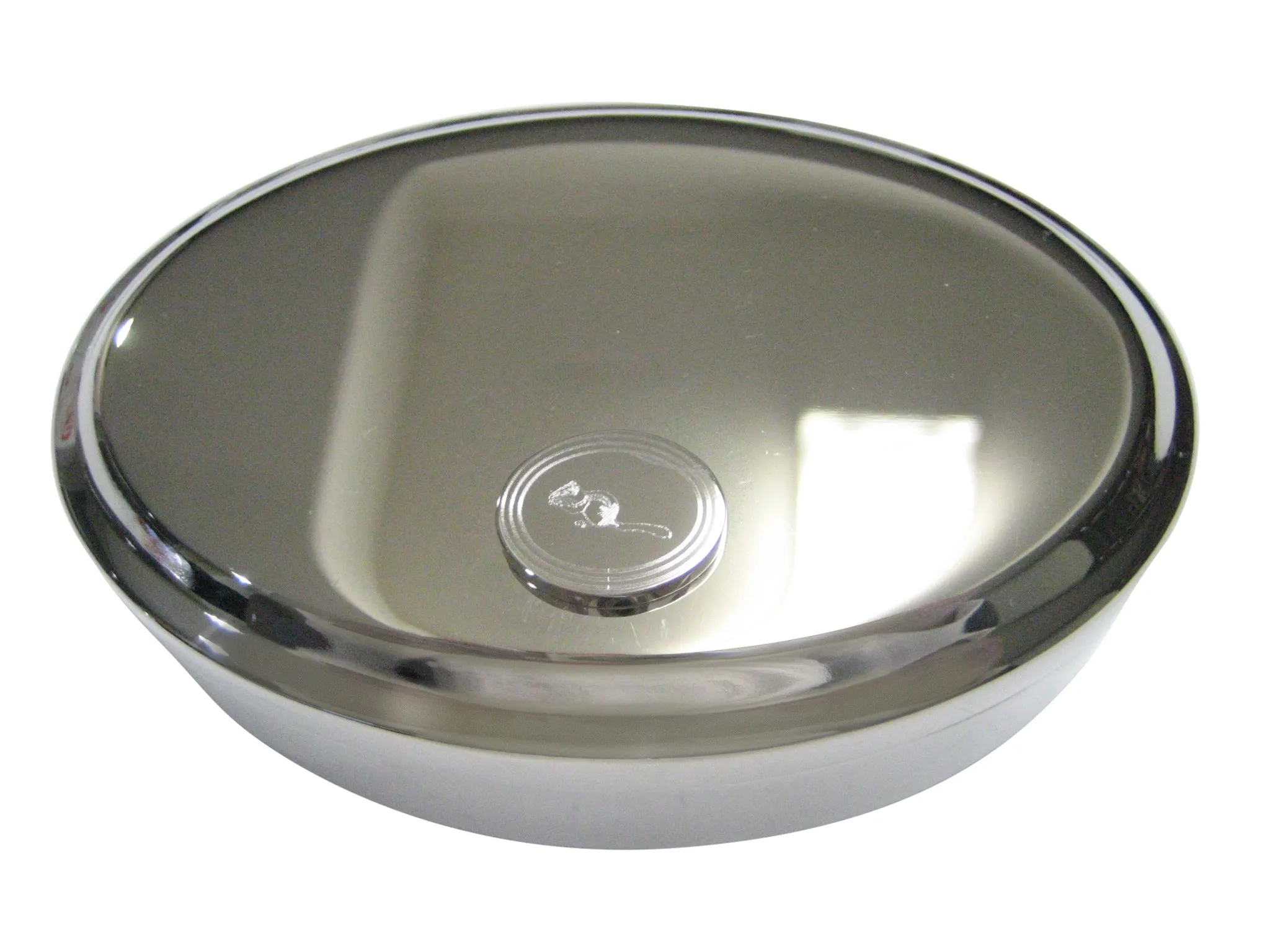 Silver Toned Etched Oval Chipmunk Oval Trinket Jewelry Box