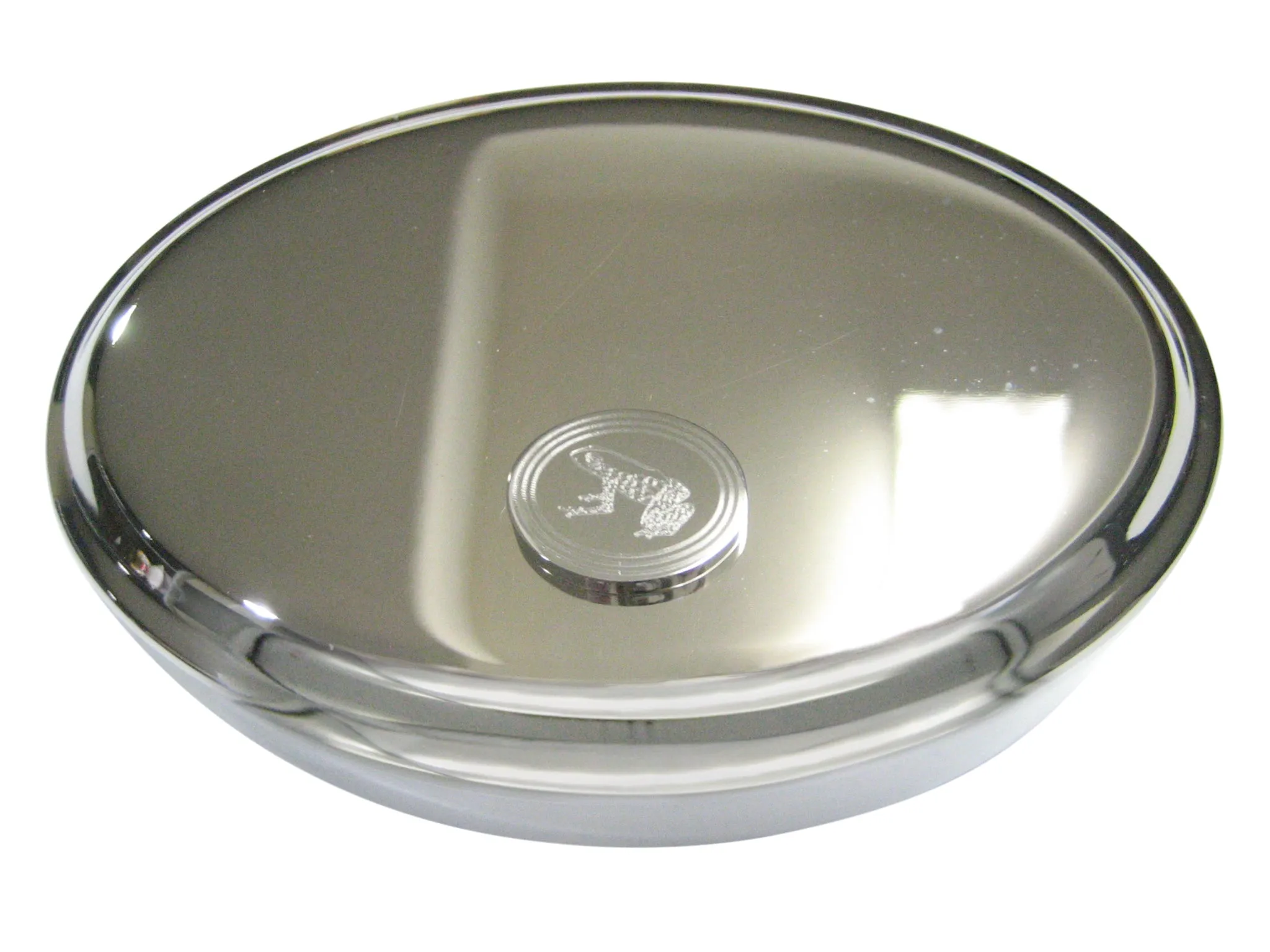 Silver Toned Etched Oval Tropical Frog Oval Trinket Jewelry Box