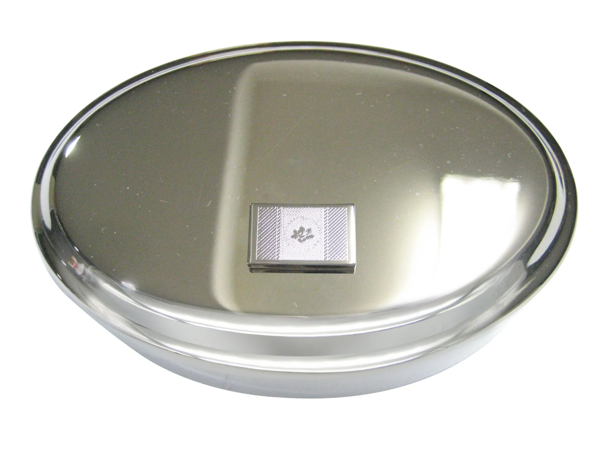 Silver Toned Etched UPDATED NEW Mississippi State Flag Oval Trinket Jewelry Box