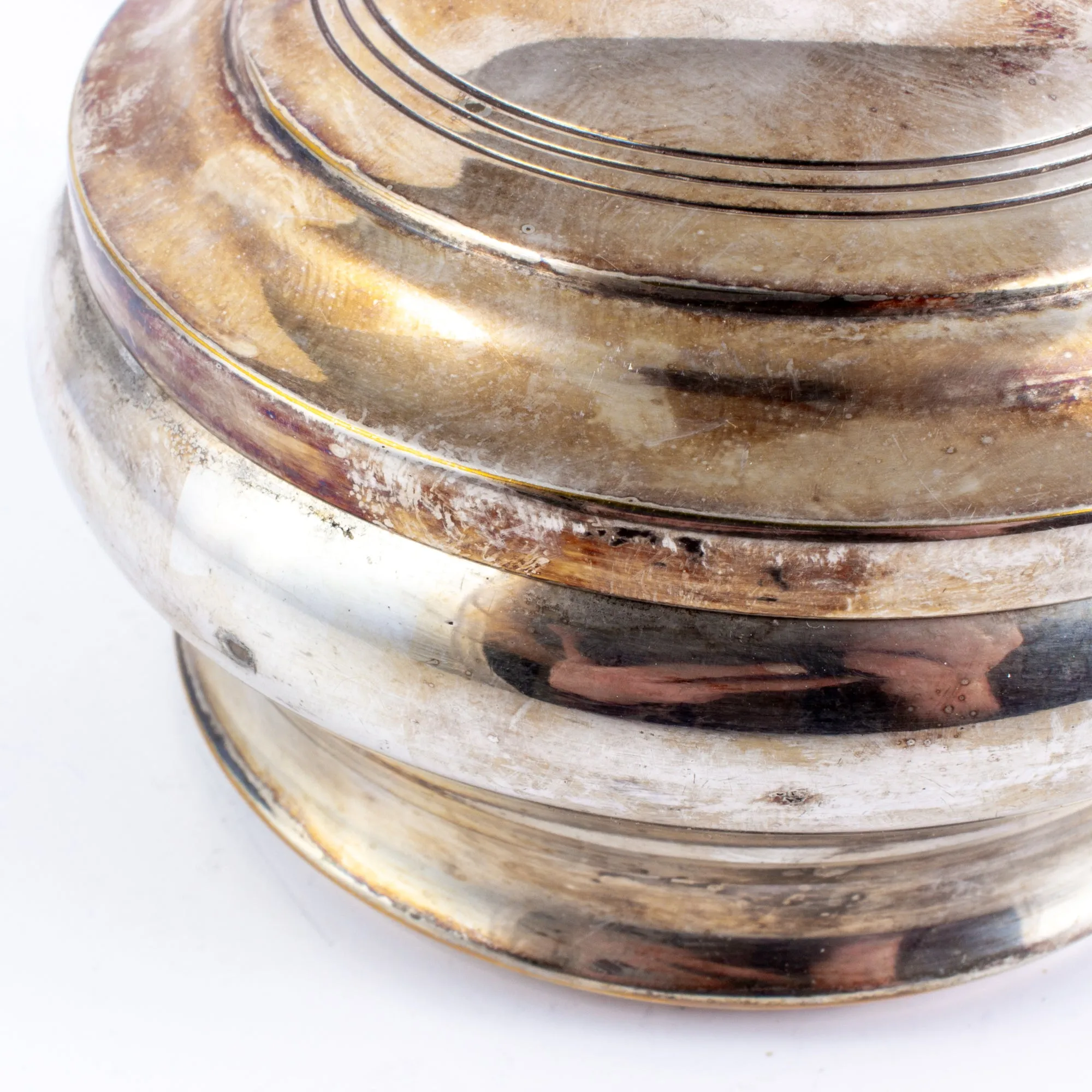 Small Vintage Round Silver Plate Jewelry Box with Silk Lining found in France