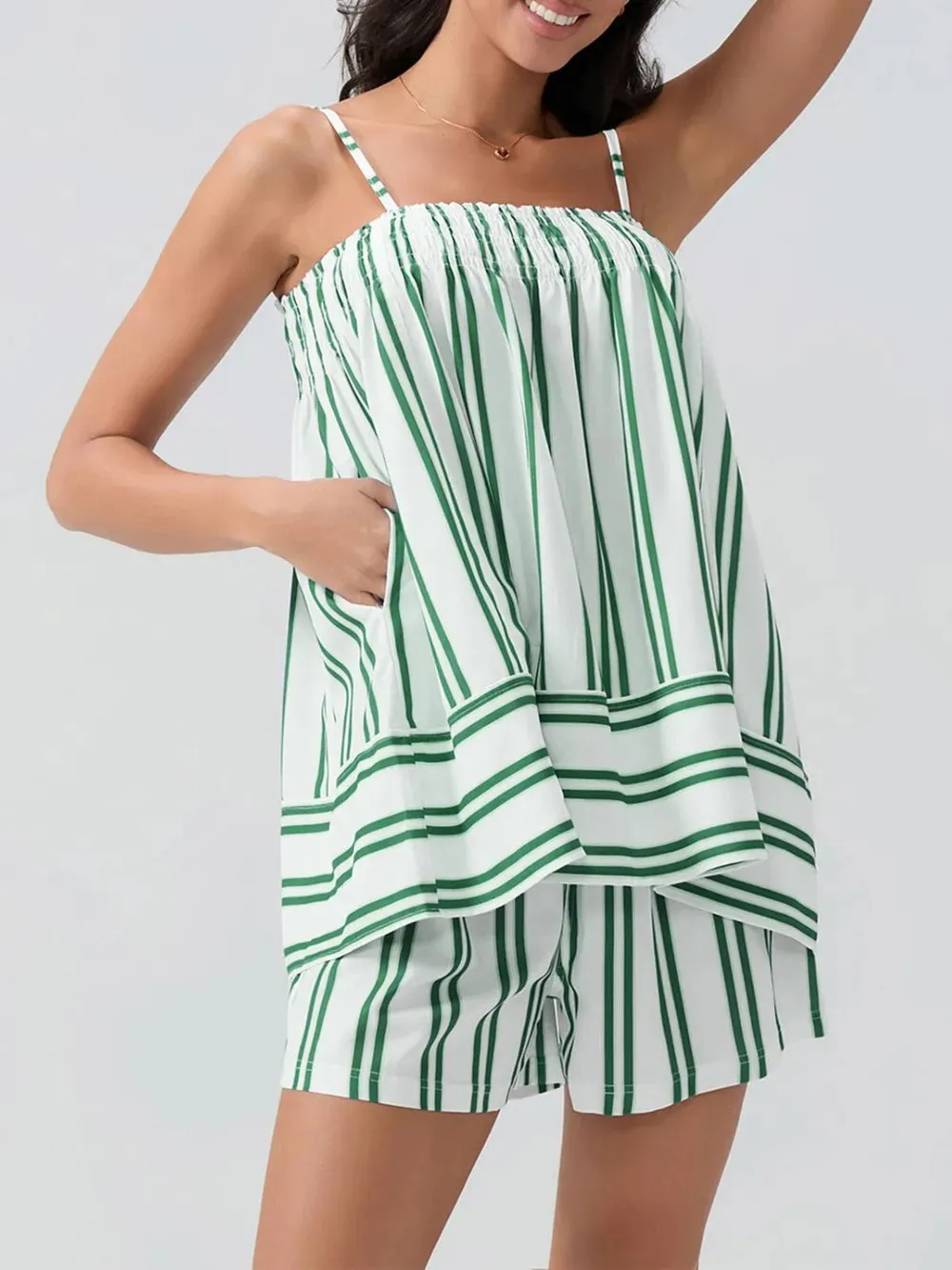 Smocked Square Neck Cami and Shorts Set