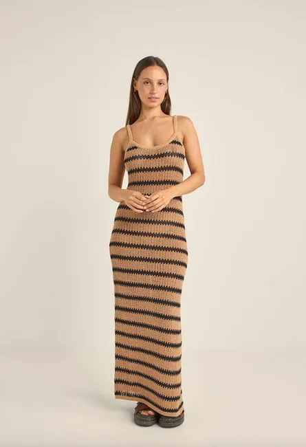 Sol Stripe Knit Maxi Dress - Black