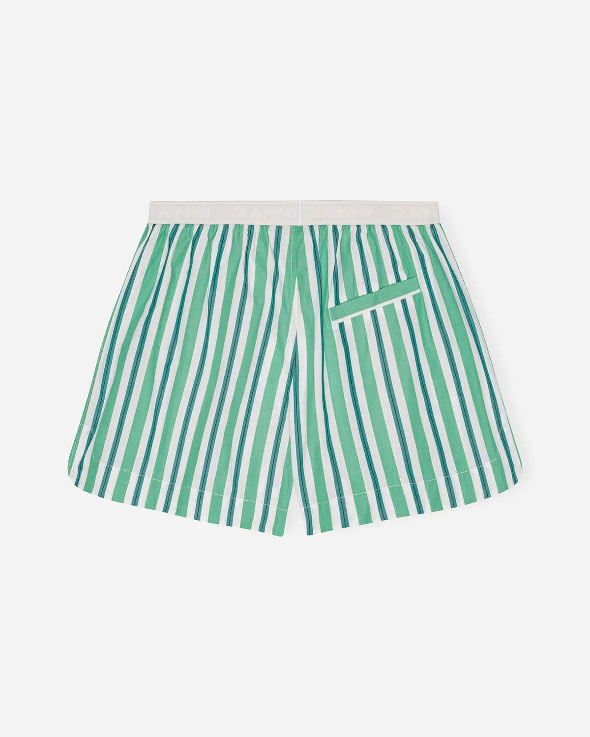 Stripe Cotton Elasticated Shorts - Creme de Menthe