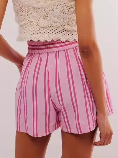 Striped Elastic Waist Shorts