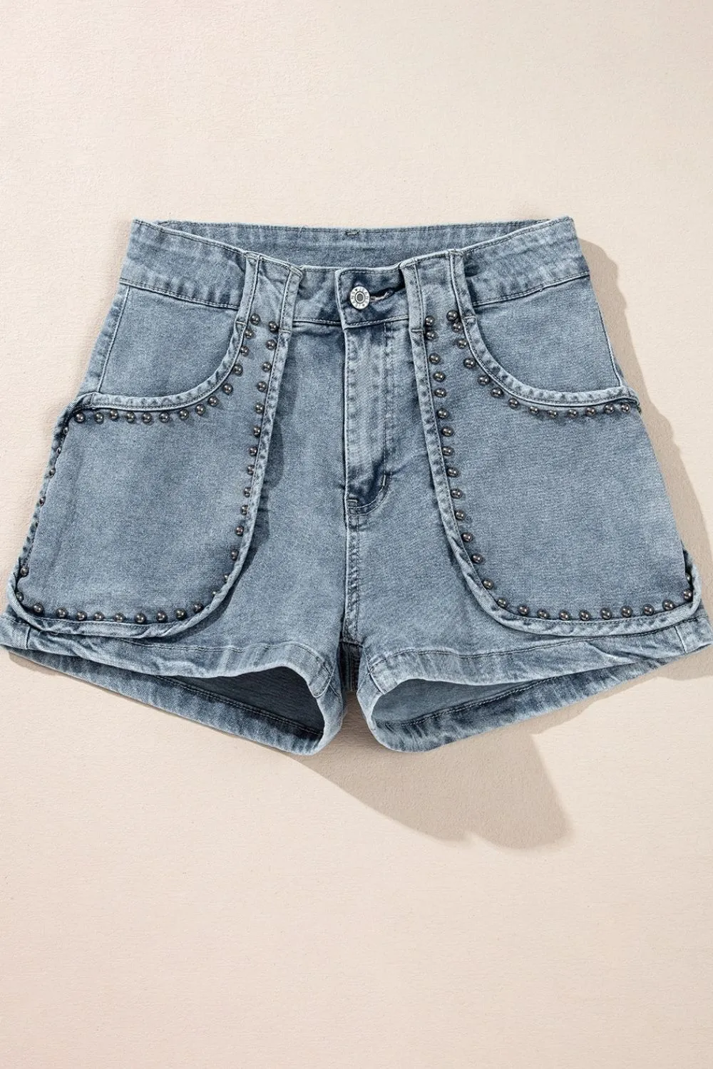 Studded Acid Wash Denim Shorts Size 8-16