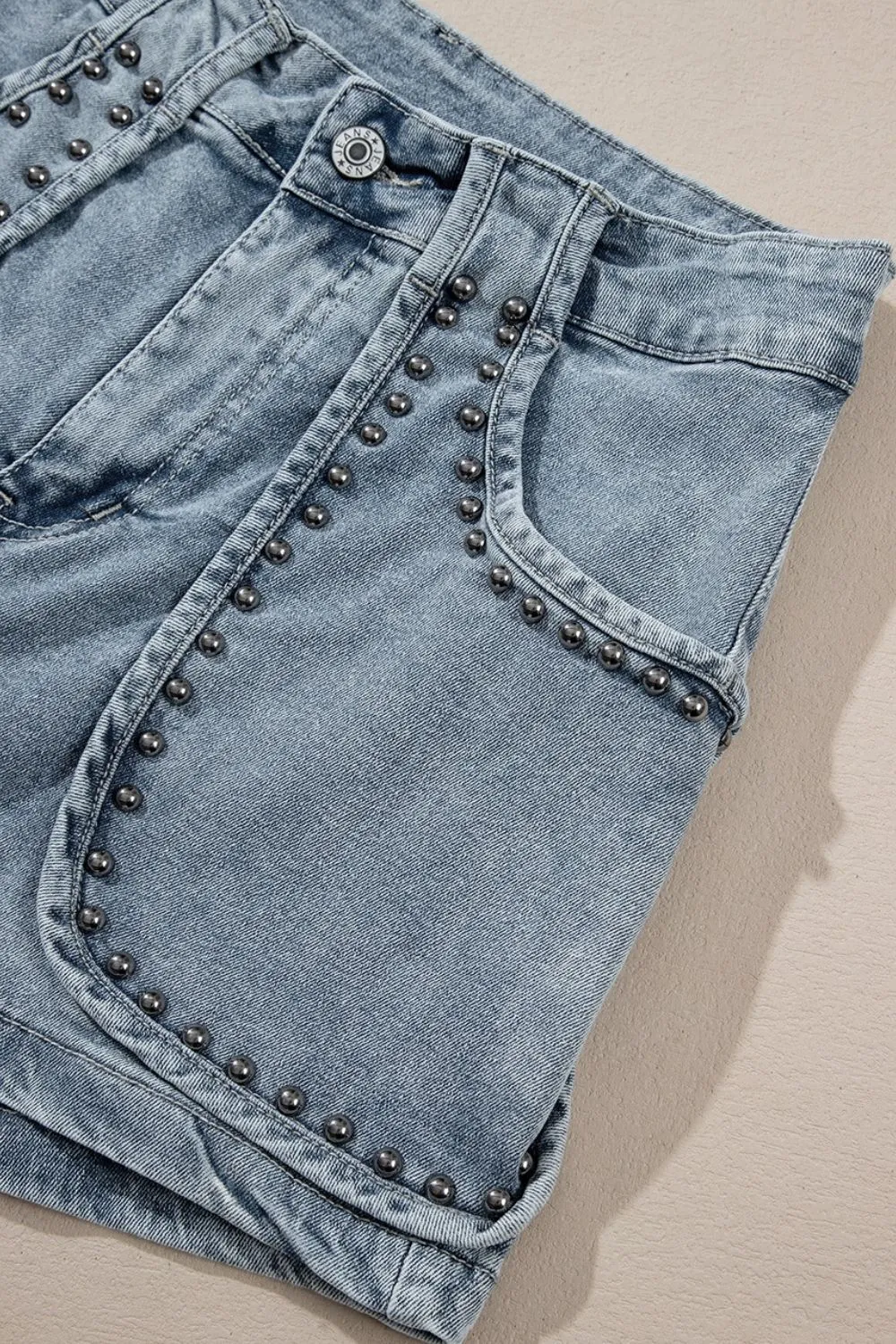 Studded Acid Wash Denim Shorts Size 8-16