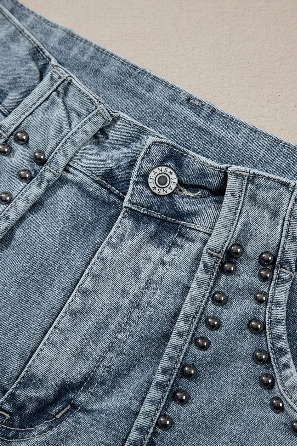 Studded Acid Wash Denim Shorts Size 8-16