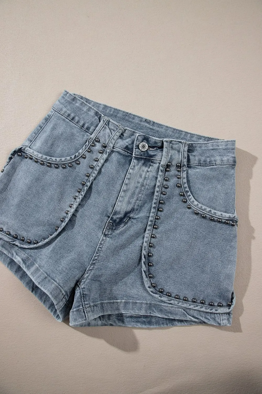 Studded Acid Wash Denim Shorts Size 8-16