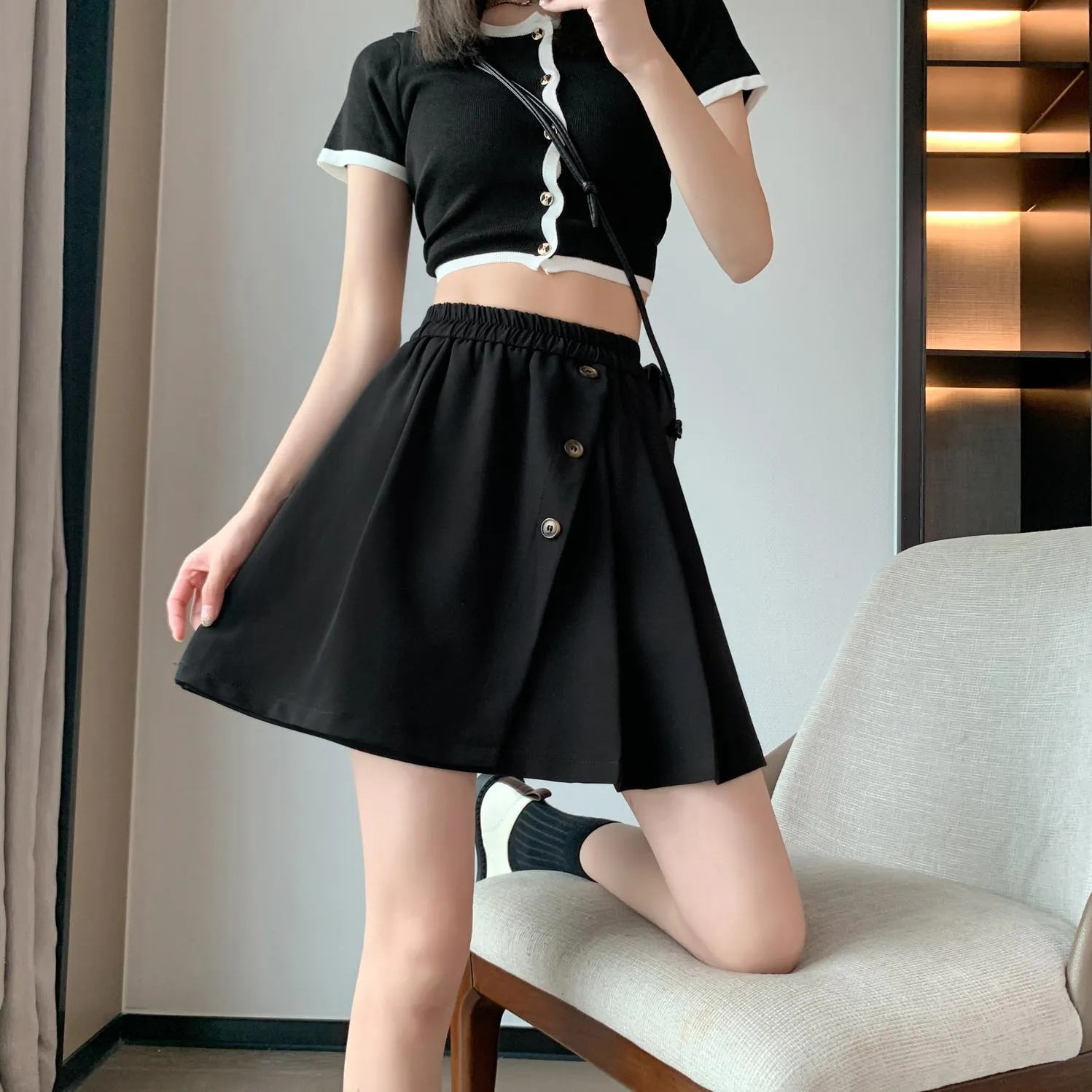 Stylish Pleated Mini Skirt in A-line Design
