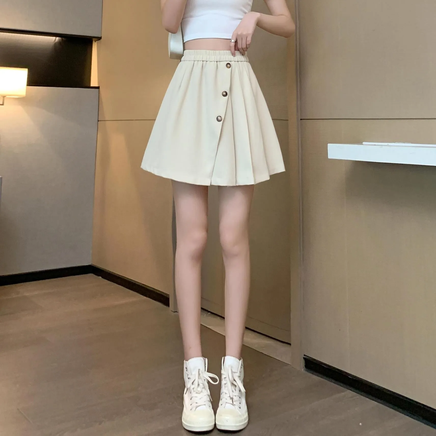 Stylish Pleated Mini Skirt in A-line Design