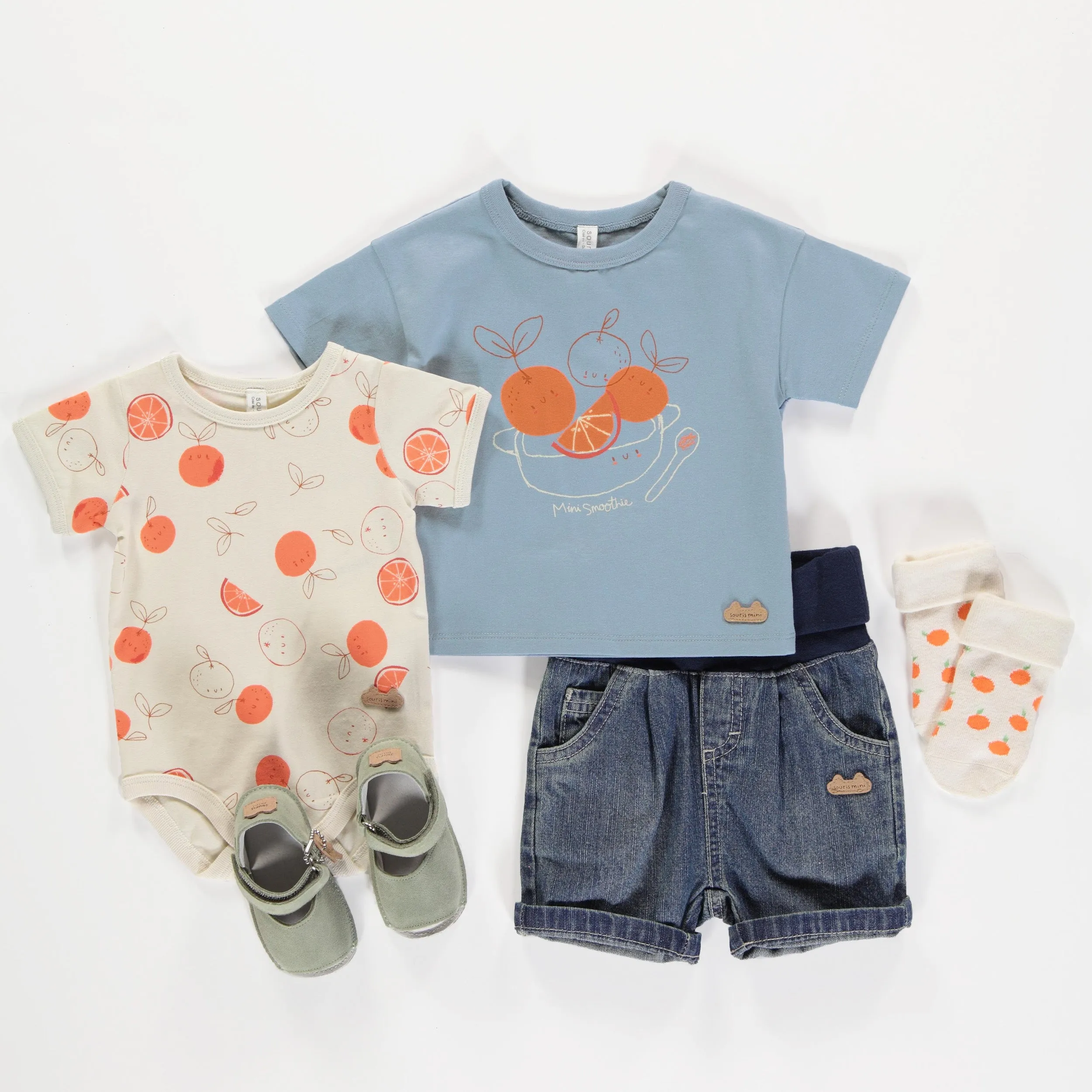 T-shirt à manches courtes bleu avec illustration, naissance || Blue short sleeves t-shirt with print, newborn
