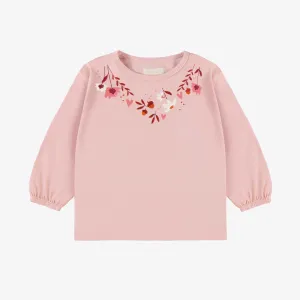 T-shirt rose pâle manches longues avec col rond en jersey extensible, bébé || Long-sleeved light pink t-shirt with round neck in stretch jersey, baby