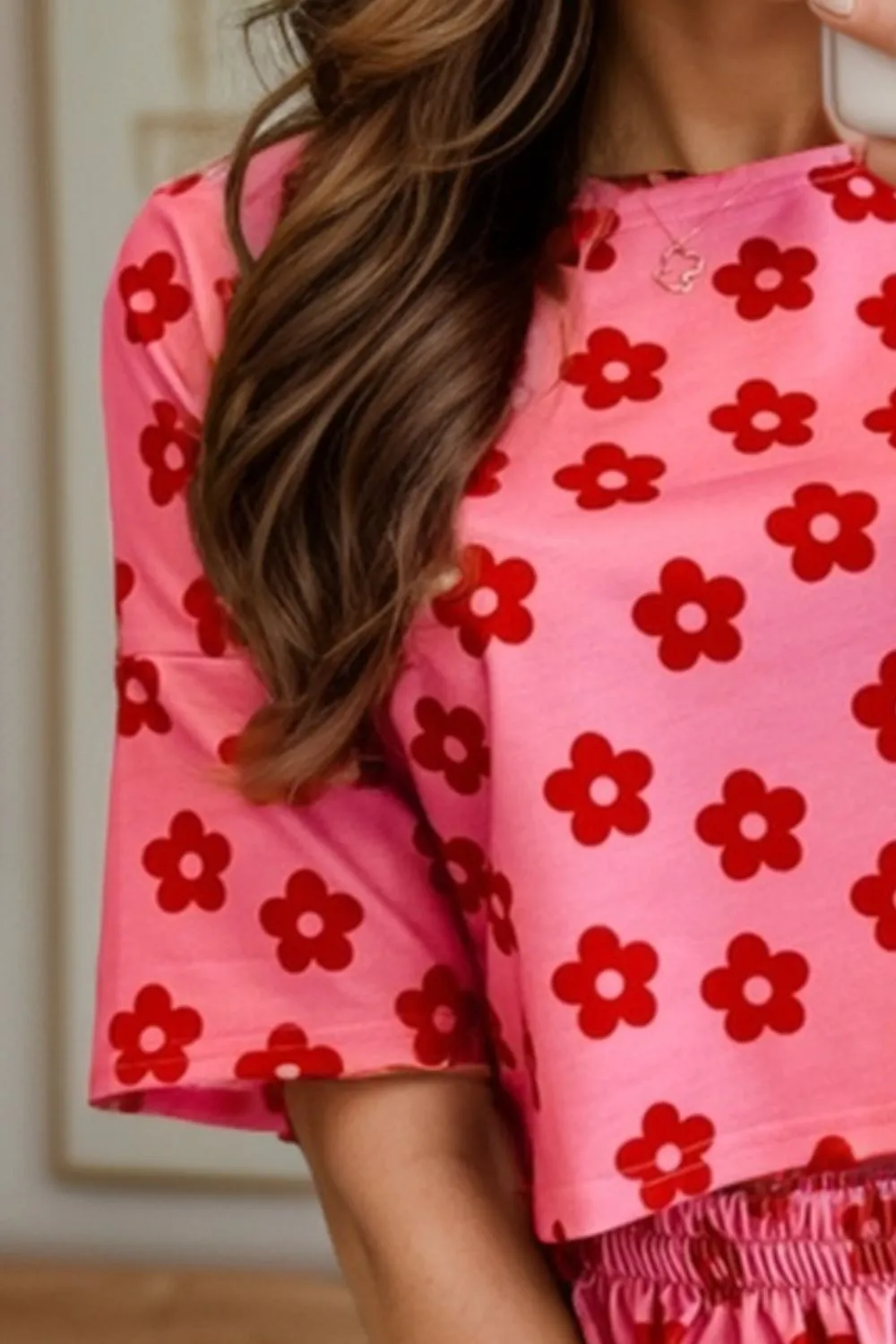 Tallulah Flower Round Neck Top and Shorts Lounge Set