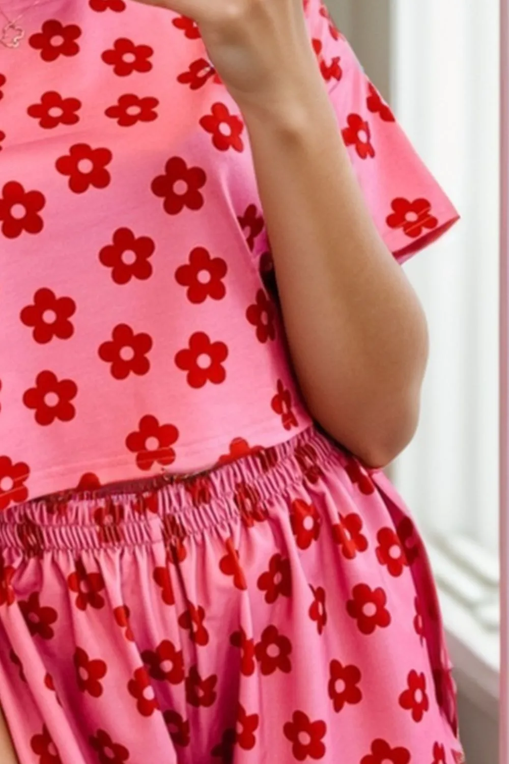 Tallulah Flower Round Neck Top and Shorts Lounge Set