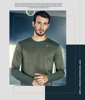 TechnoSport Crew Neck Full Sleeve Dry Fit T Shirt for Men P-473 (Olive Green)