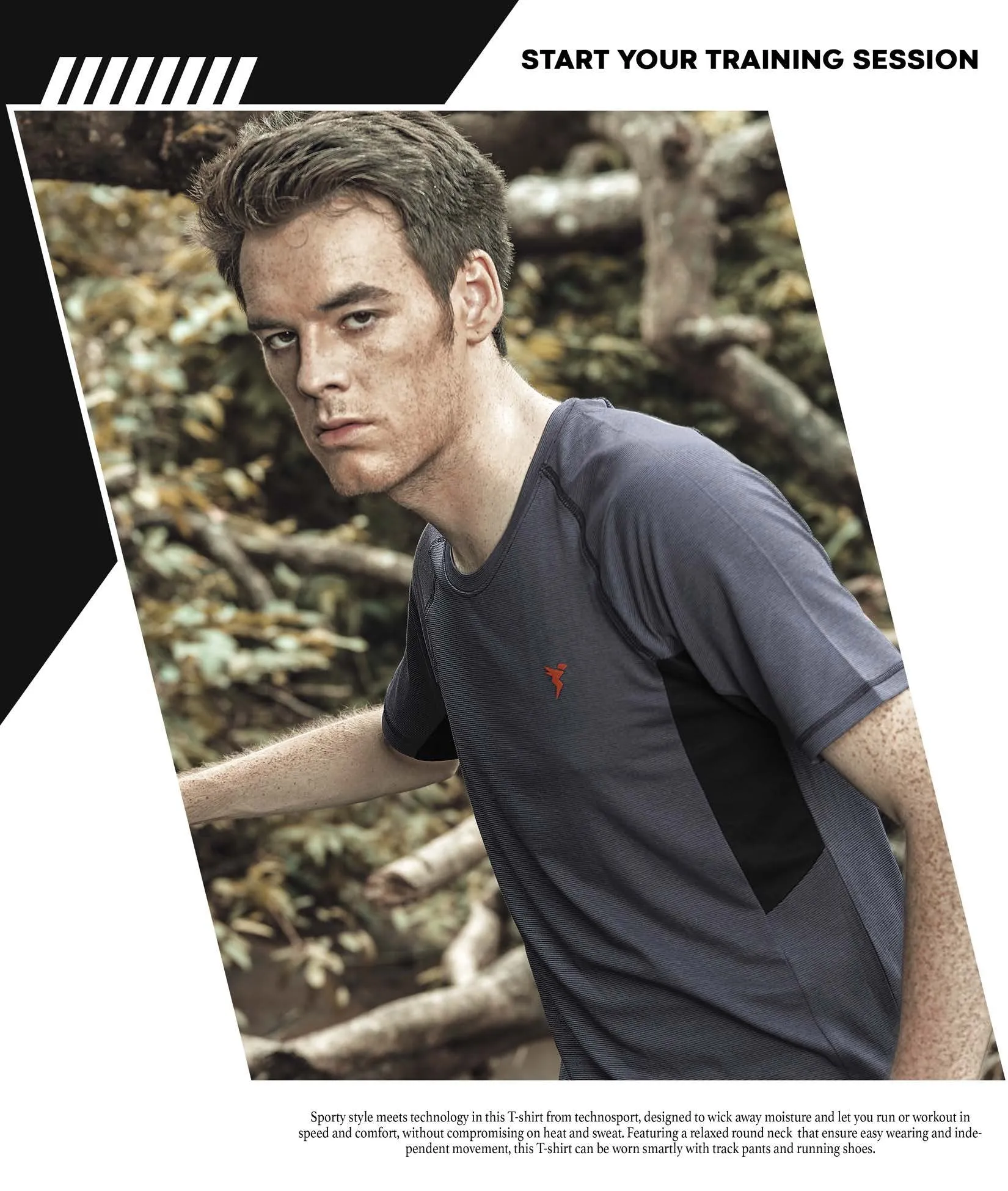 TechnoSport Crew Neck Half Sleeve Dry Fit T Shirt for Men P 485 Dark Grey