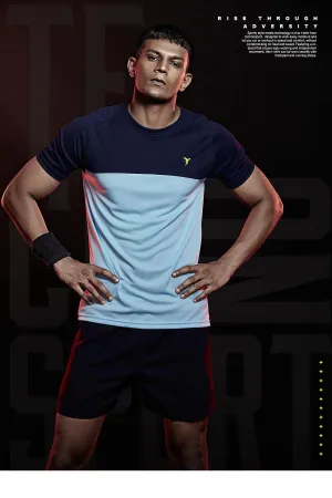 TechnoSport Crew Neck Half Sleeve Dry Fit T-Shirt for Men P 536 Sky Blue Navy Blue