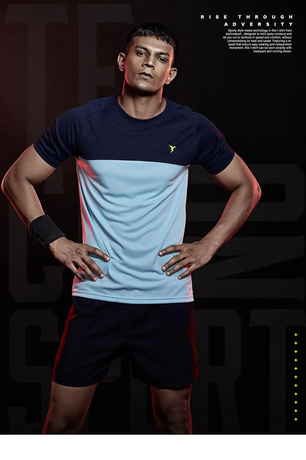 TechnoSport Crew Neck Half Sleeve Dry Fit T-Shirt for Men P 536 Sky Blue Navy Blue