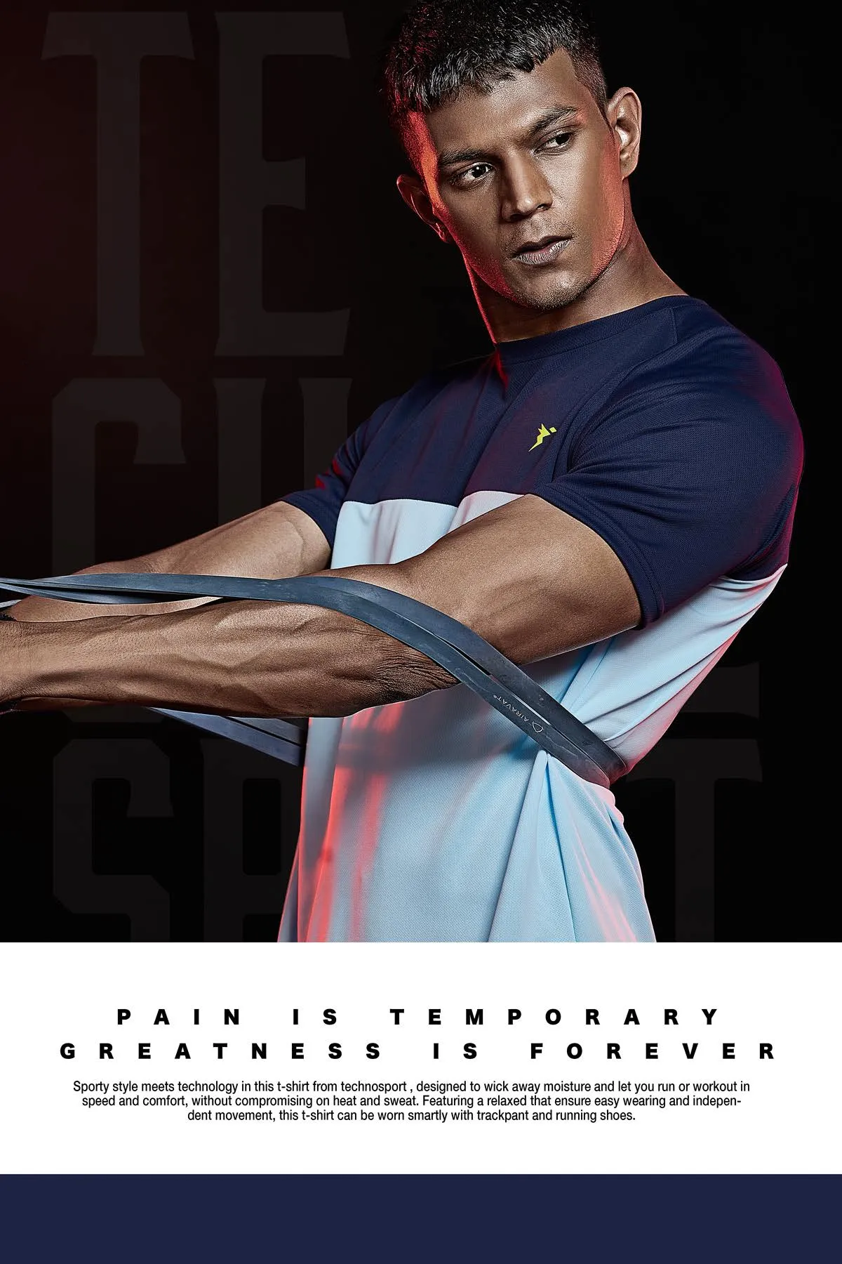 TechnoSport Crew Neck Half Sleeve Dry Fit T-Shirt for Men P 536 Sky Blue Navy Blue