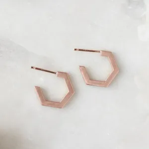 The Gold Hex Huggie Hoops | 14K Rose Gold