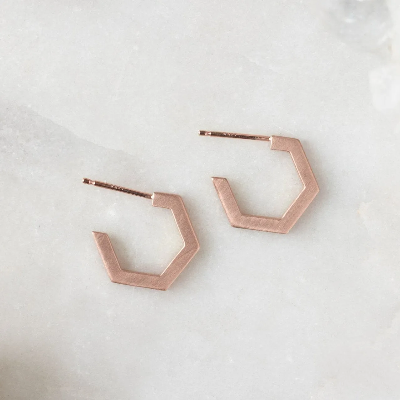 The Gold Hex Huggie Hoops | 14K Rose Gold