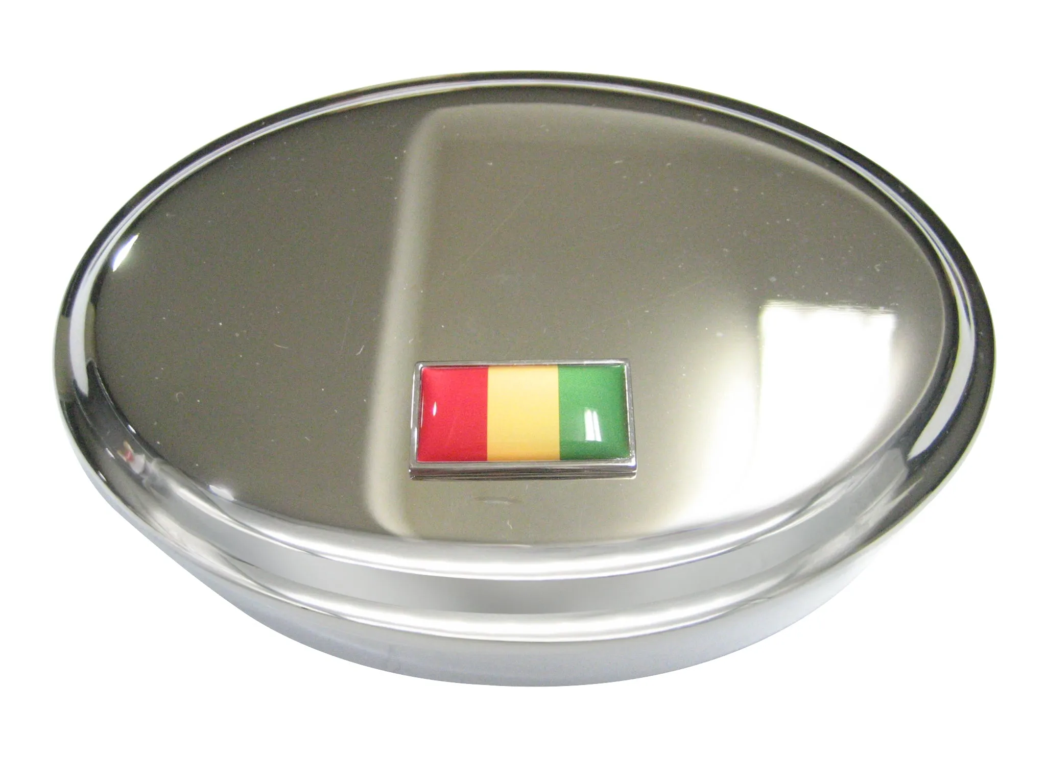 Thin Bordered Republic of Guinea Flag Oval Trinket Jewelry Box