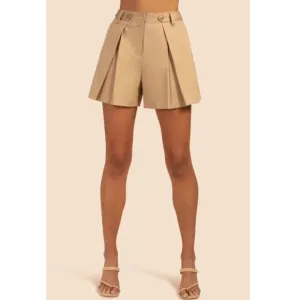 Trina Turk 'Luca' Pleated-Front Cotton-Sateen Shorts, Stucco