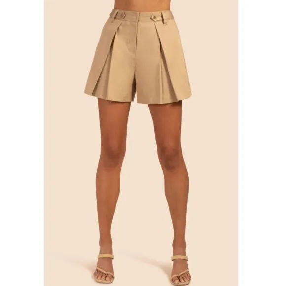 Trina Turk 'Luca' Pleated-Front Cotton-Sateen Shorts, Stucco