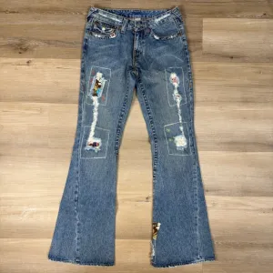 True Religion Low Rise Distressed Flare Jeans, Size 27
