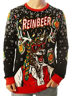 Ugly Christmas Party Unisex Ugly Christmas Sweater Reinbeer-Medium Reinbeer Black