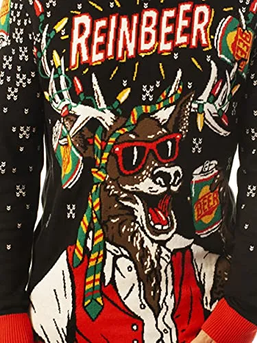 Ugly Christmas Party Unisex Ugly Christmas Sweater Reinbeer-Medium Reinbeer Black