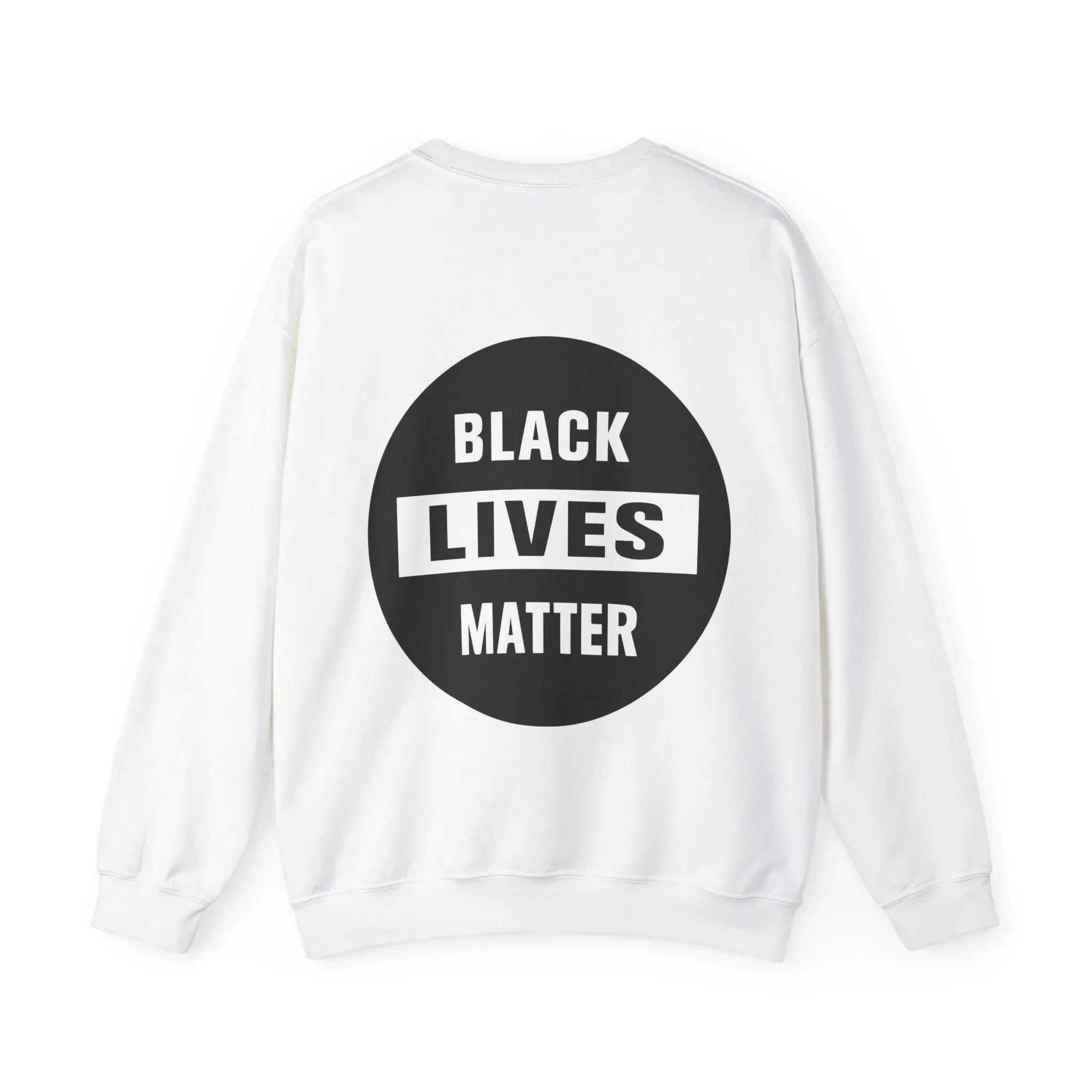 Unisex Heavy Blend™ Crewneck Sweatshirt Adult/Teen Activewear Stop Racism on Front in Black Writing on Back Black Lives Matter in Black Image