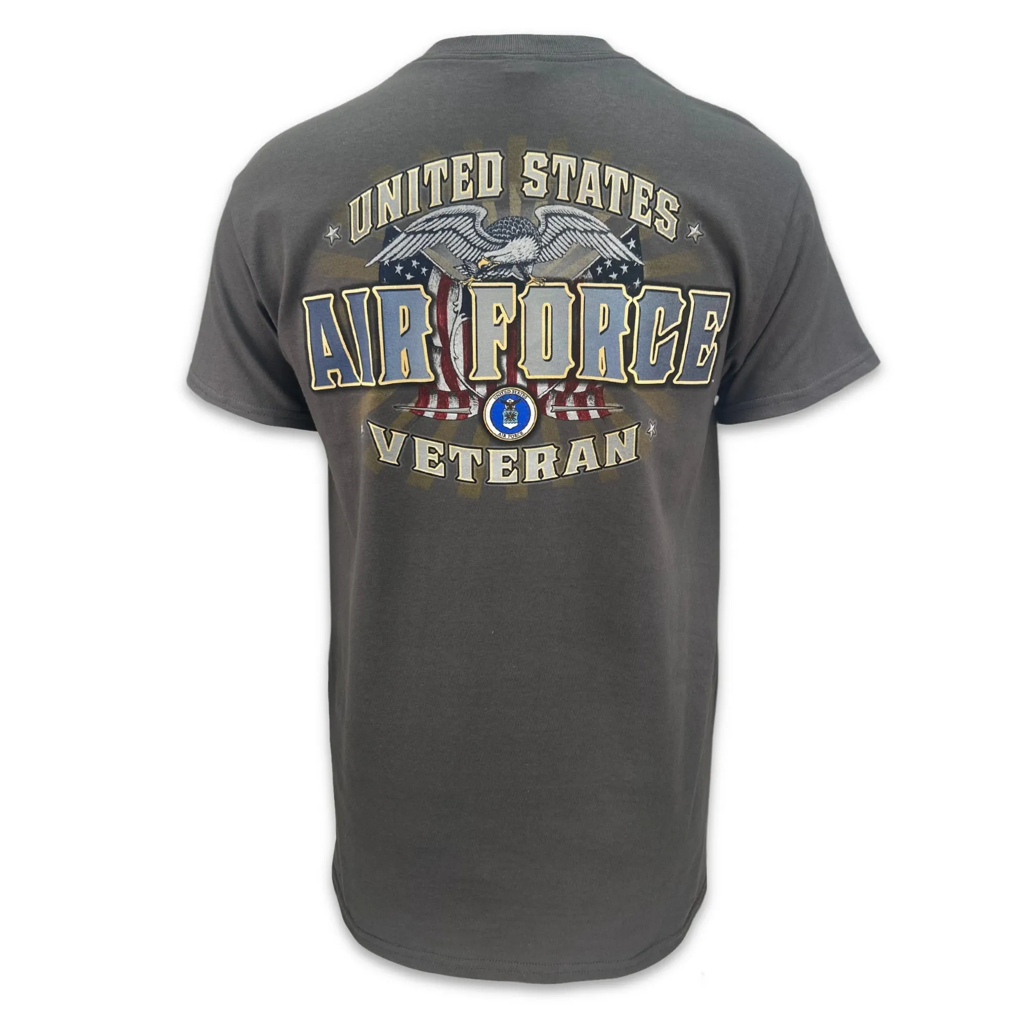 United States Air Force Veteran Perched Eagle T-Shirt (Charcoal)