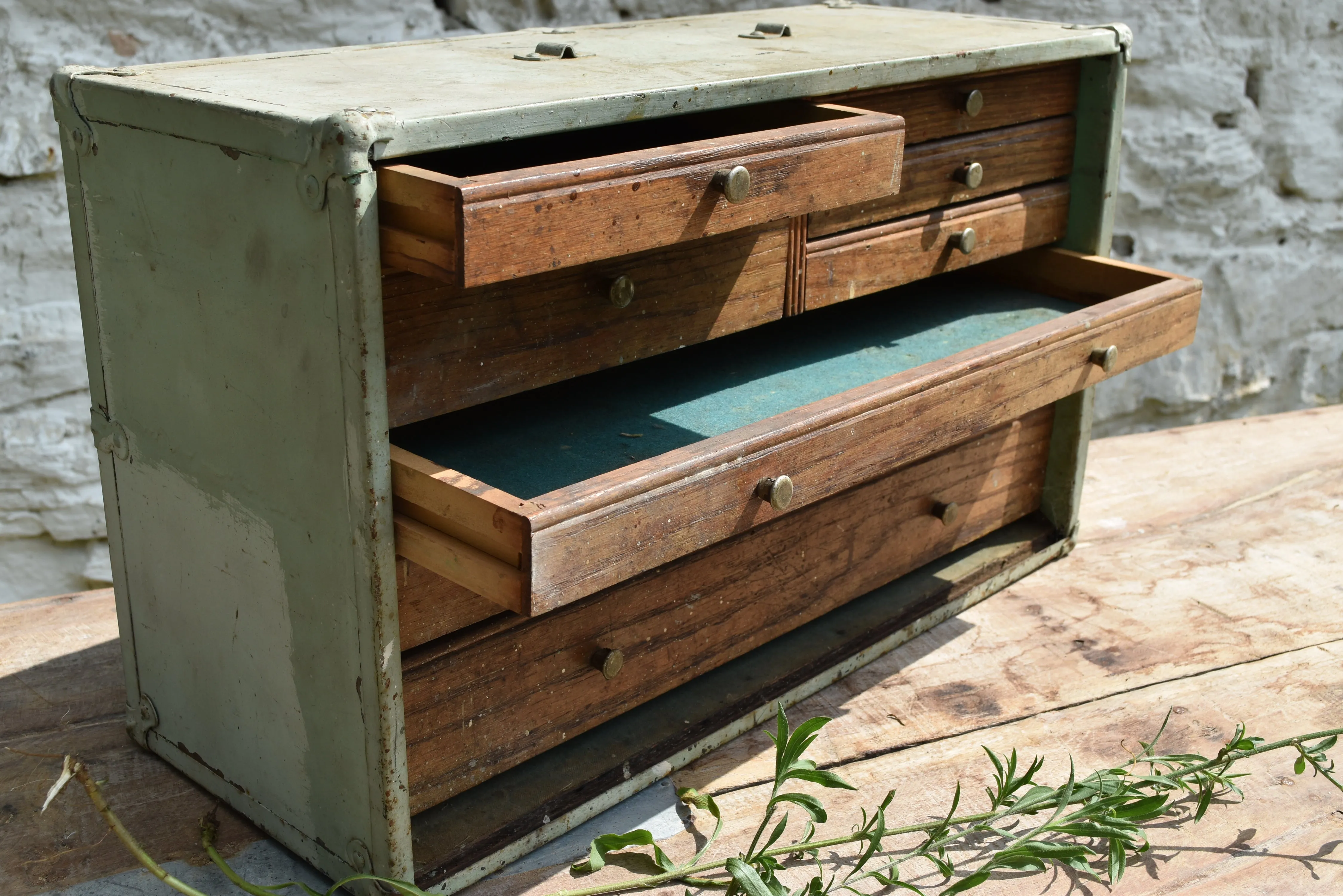 Vintage Green Box w/ Drawers