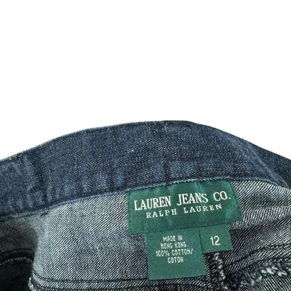 Vintage Ralph Lauren 12 Jean Skirt Denim Dark Blue Cotton Knee Length Womens