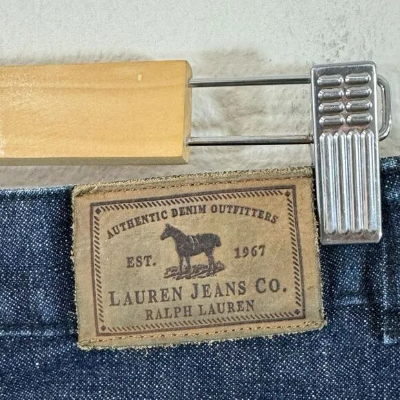 Vintage Ralph Lauren 12 Jean Skirt Denim Dark Blue Cotton Knee Length Womens